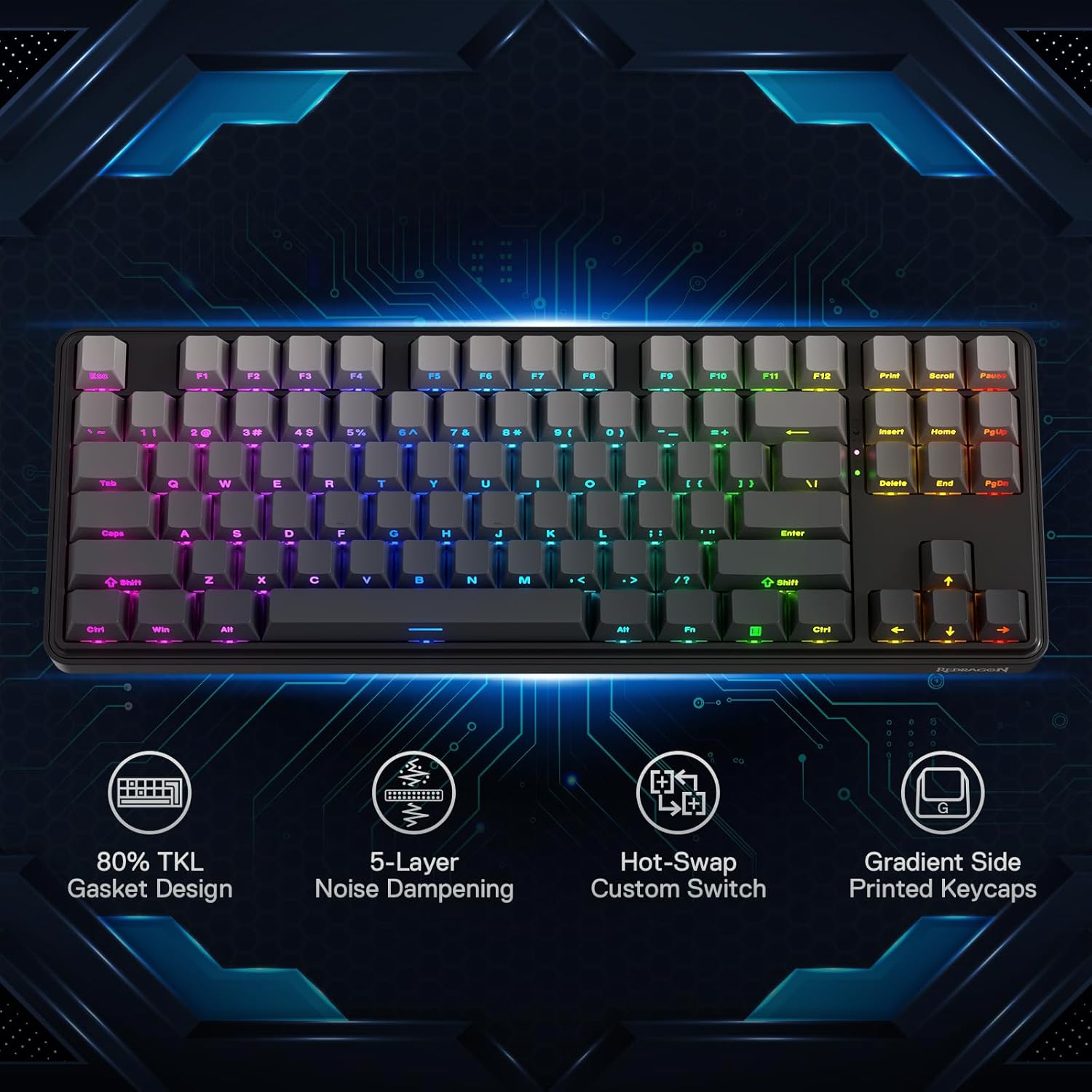 Redragon K707 PRO GB 80% junta - Gaming Keyboard No Noise reseña y precio